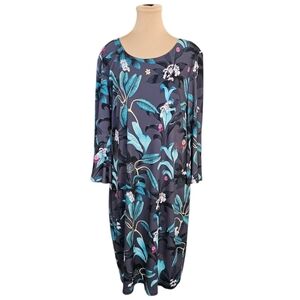 Frank Lyman Dark Grey Floral 3/4 Sleeve Dress Sz 16